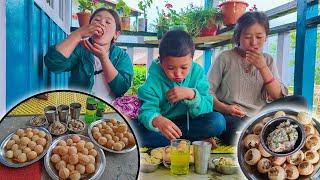 Hot & Spicy Pani puri Mukbang with my Sister and Brother भाइ बहिनिहरु सँग मिलेर पनि पुरी बनाएर खाइयो