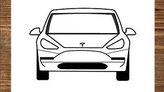 How To Draw Tesla model 3 2019-Easy car drawing step by step
