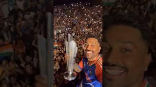 Hardik Pandya Delightedly Lifts Winning Trophy at Indias Victory Parade #shorts