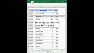  ms excel copy last action Ctrl+Y  shorts