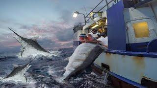 Most Level Giant Swordfish Fishing skill - Cleaning Cutting Black Marlin Strongest on The Sea