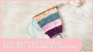 How to Knit Socks  Easy Colour Changes  No Ends  Clasped Weft Join