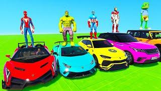 SPIDERMAN CARS Racing Mega MULTI Ramp Challenge  SUPERHEROES HULK IRON MAN Epic Stunt Race - GTA 5