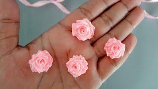 Diy  Cute Mini Rose  Satin Ribbon Rose flower craft  Ribbon Rose making with Needle