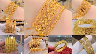 Arabic style golden gold kangan designs gold bangles designs for girls‎@A1Jewelry 