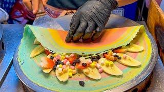 Thai Street Food - Unique Crispy Rainbow Crepe with Various Topping