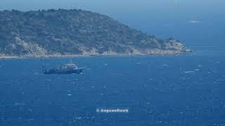 Turkish RV Bilim 2 southbound Chios Strait in east Aegean Sea.