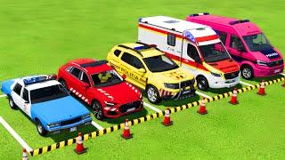 CHEVROLET AUDI DACIA VOLKSWAGEN POLICE CARS & MERCEDES AMBULANCE VEHICLES TRANSPORTING  FS22