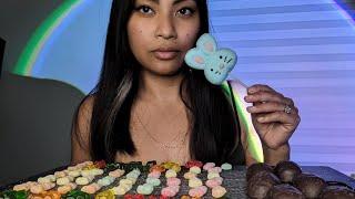 ASMR Eating Sour Patch Gummies Haribo Bunny Gummies  Marshmallow Eggs Chewy Sticky Sounds