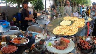 Breakfast street food in Afghanistan  Subha ka nashta  Liver fry  Beans  Channa  Bolani Parata