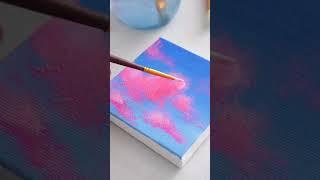 Cotton Candy Clouds  Easy String Lights Acrylic Painting  Mini Canvas Painting Idea