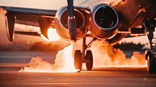 Airplane landing with flames