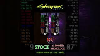 Memory Clock +1GHz Vs Stock Cyberpunk 2077 #shorts