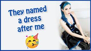 Presenting the Celene Nox Latex Dress by Honour Clothing  Blue hair dress and nails