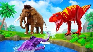 Jurassic Epic Clash - TREX VS MAMMOTH ELEPHANT Fight in Water  Jurassic World Dominion