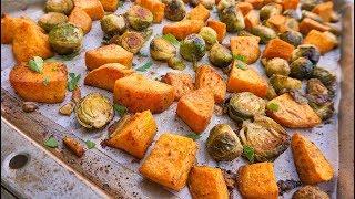 Oven Roasted Sweet Potatoes & Brussels Sprouts  Healthy Side Dish  Episode 115