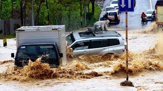 Major flooding hit the city of Da Nang in Vietnam Hundreds of cars flooded