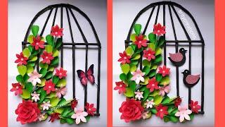 Red flower wallhanging craft for room decoration  bird cage wallmate  wall decoration idea