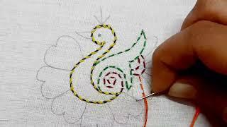 Hand Embroidery - Peacock hand embroidery design  Running  Whipped Running Lazy Daisy Stitches