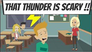 Childish Teenager Gets Scared of a Thunderstorm at School Wait and See What Happens Next