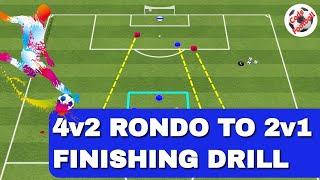 4v2 rondo to 2v1 finishing exercise