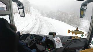 Bus drive in the snow France 4K