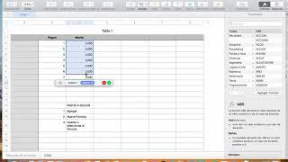 Insertar una función suma o promedio en Numbers con Mac