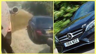 Moment angry farmer covers Mercedes in SLURRY after owner parked on his field to go to the beach