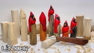 Easy Carve Cardinal in a Dowel -Full Knife Only Woodcarving Tutorial