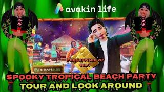 melissajdiamonds avakin life tour of spooky Tropical Beach Party and whats available