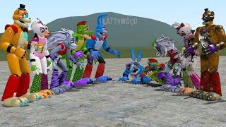 ALL GLAMROCK ANIMATRONICS VS ALL SHATTERED ANIMATRONICS In Garrys Mod Five Nights at Freddys SB