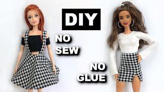 NO SEW NO GLUE  DIY Barbie Clothes  How to Make Easy Barbie Clothes  Barbie Doll Hacks
