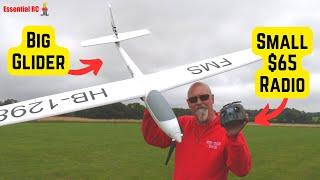 Small $65 radio controls my big powered Glider  Radiomaster Pocket and FMS ASW-17 2.5 metre