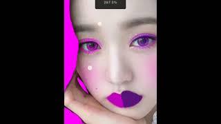 Wonyoung Purple and Pink hair color and makeup look