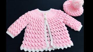 Crochet Baby Sweater Jacket & Crochet Baby Hat Set EASY NB to 6yrs How to crochet Crochet for Baby