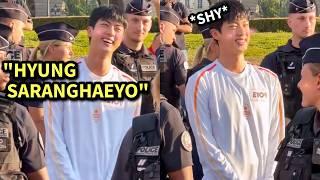 JIN Reaction to Paris ARMY Singing SUPER TUNA & Cheering for Torchbearer at Olympics