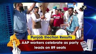 Punjab Election Results AAP workers celebrate as party leads on 89 seats