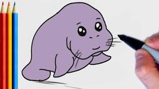 fast-version How to Draw Manatee  Step by Step Tutorial For Kids