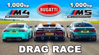 Bugatti Chiron Super Sport v 1000hp BMW M4 and M5 DRAG RACE