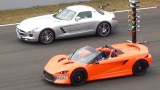 Mercedes SLS AMG vs K1 Attack 14 Mile Drag Race Acceleration Viertelmeile Sound Rennen