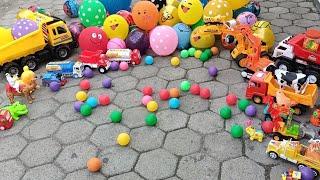 horre..Popping Ballon menemukan mainan bola Truk Tayo Suara Sapi Bebek gajah dinosaurusdll.