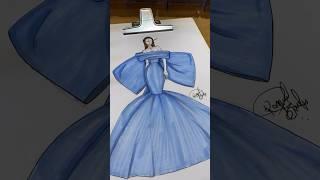 Desenho de moda  Vestido com laço azul #croquidemoda #desenhodemoda
