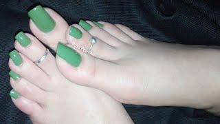 Gorgeous Dark Olive Green Nail Polish on My Natural Long Toe Nails  Rose Pearl