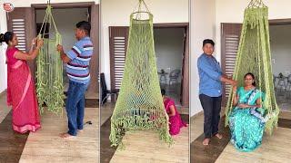 Husband Wife Making Macrame Swing  Macrame Hanging Swing  Hammock chair