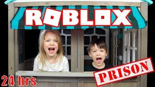 24 Hours in Roblox Prison In Real Life with My PB and J Kids