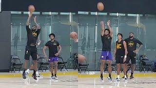 LeBron and Bronny James getting shots up together after first Lakers practice