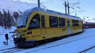 RhB Der Ahnenzug ABe 812 3514 mit Rangiermanöver in St. Moritz und Ausfahrt in Alp Grüm17.12.2023