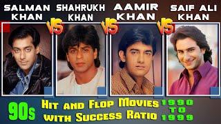 Shahrukh Khan Vs Salman Vs Aamir Vs Saif Ali Hit and Flop Movies List 1990-1999 Whos the Best Actor