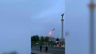 Crowd cheering as drone shot down over central Kyiv  AFP