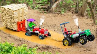 Diy tractor stuck in mud with full ICE CREAM STICKS Loading science project  RESCUE TRACTOR